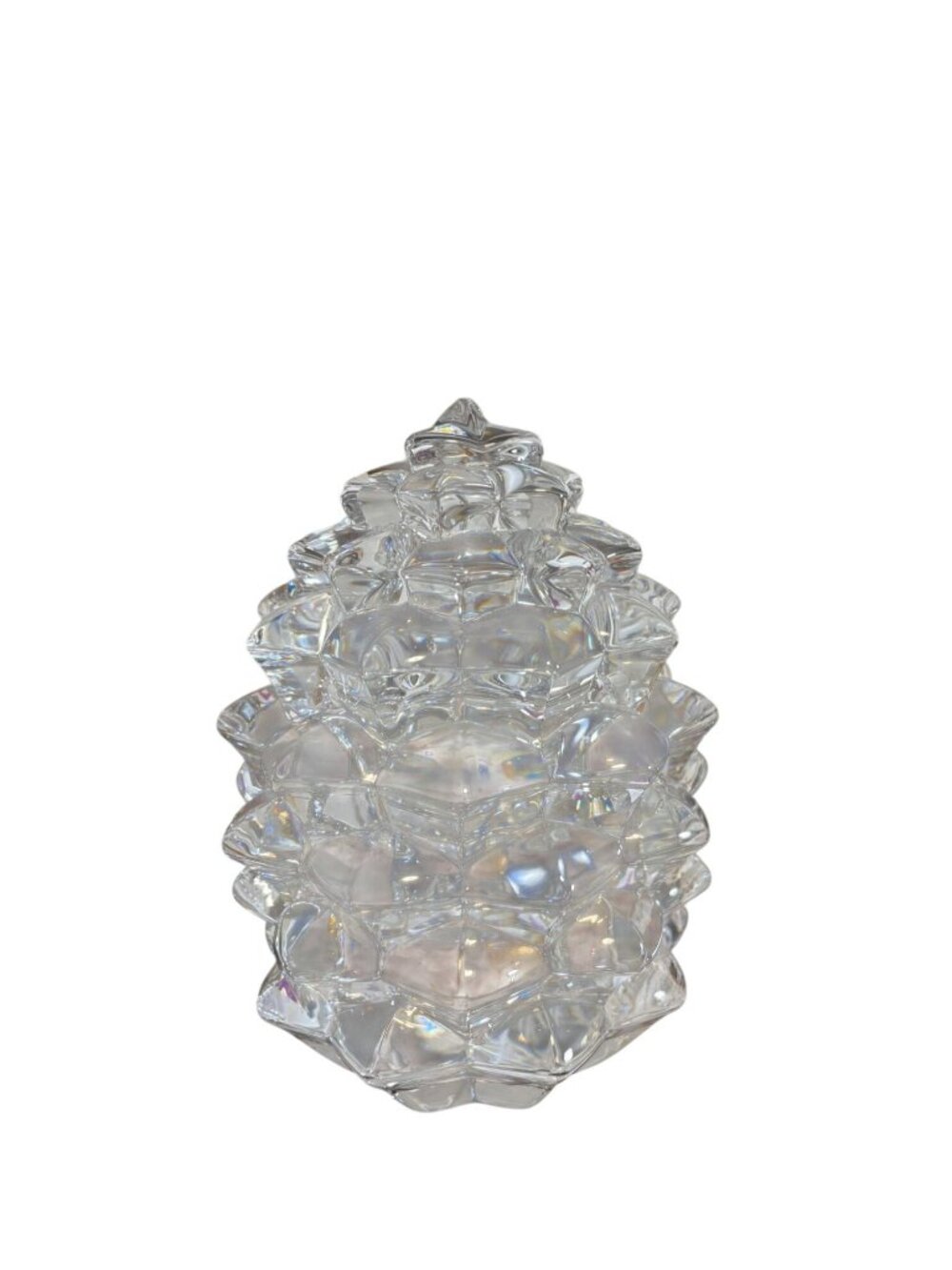 Vintage Tiffany Co Lead Crystal Clear Pinecone Covered Trinket Box Germany W/ Re